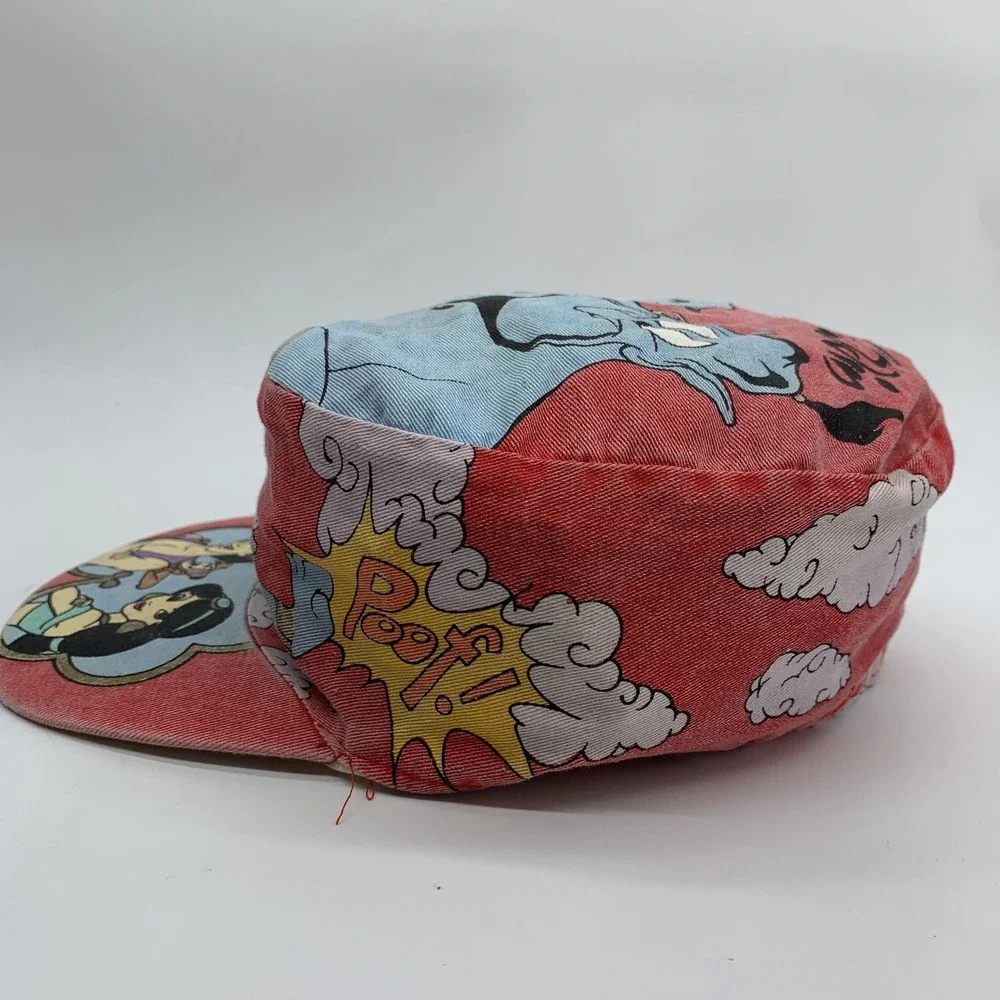Vintage Disney Aladdin Genie Jasmine Hat Army Cap Boys One Size Red Denim 90s